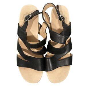 Dansko black leather comfort strappy heeled sandals women’s 39 neutral chunky